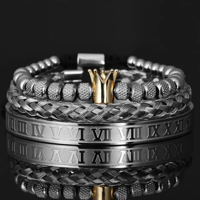 Roman Numeral Royal Crown Bracelet Set