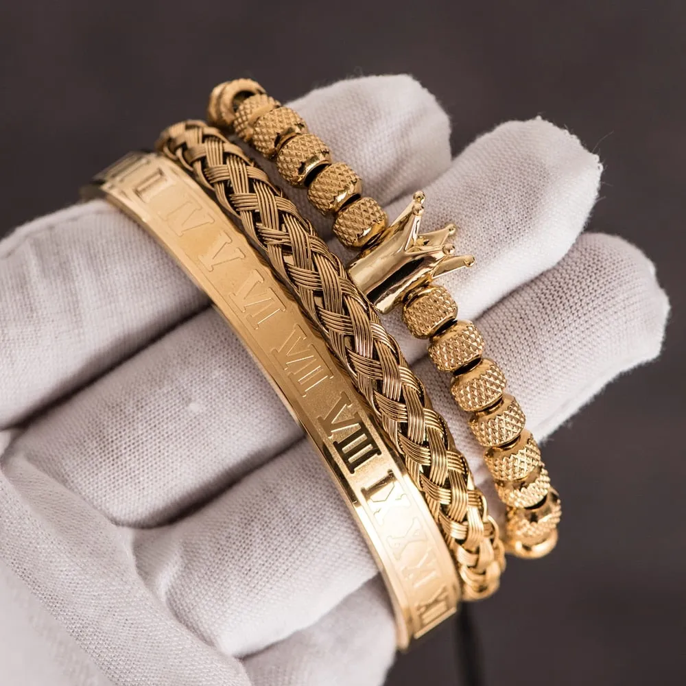 Roman Numeral Royal Crown Bracelet Set