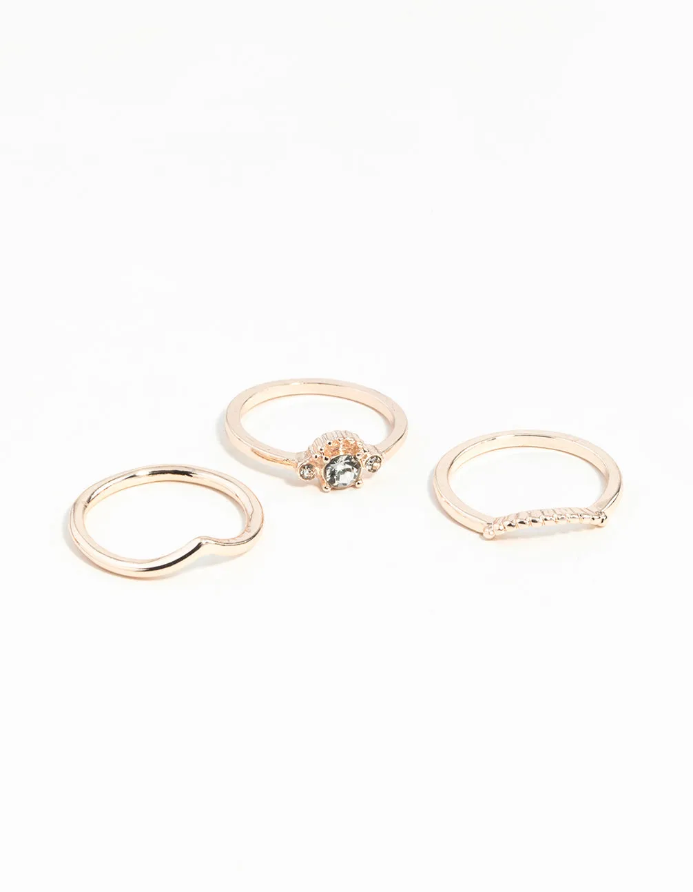 Rose Gold Diamante 3 Band Ring Stack