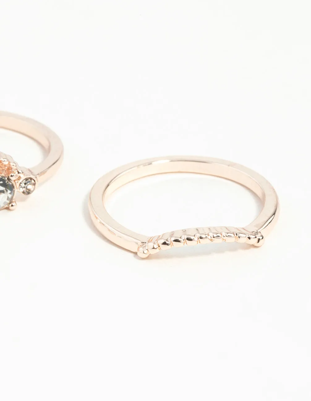 Rose Gold Diamante 3 Band Ring Stack