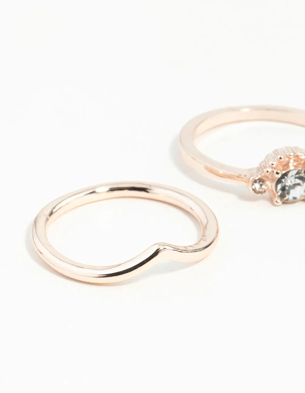 Rose Gold Diamante 3 Band Ring Stack