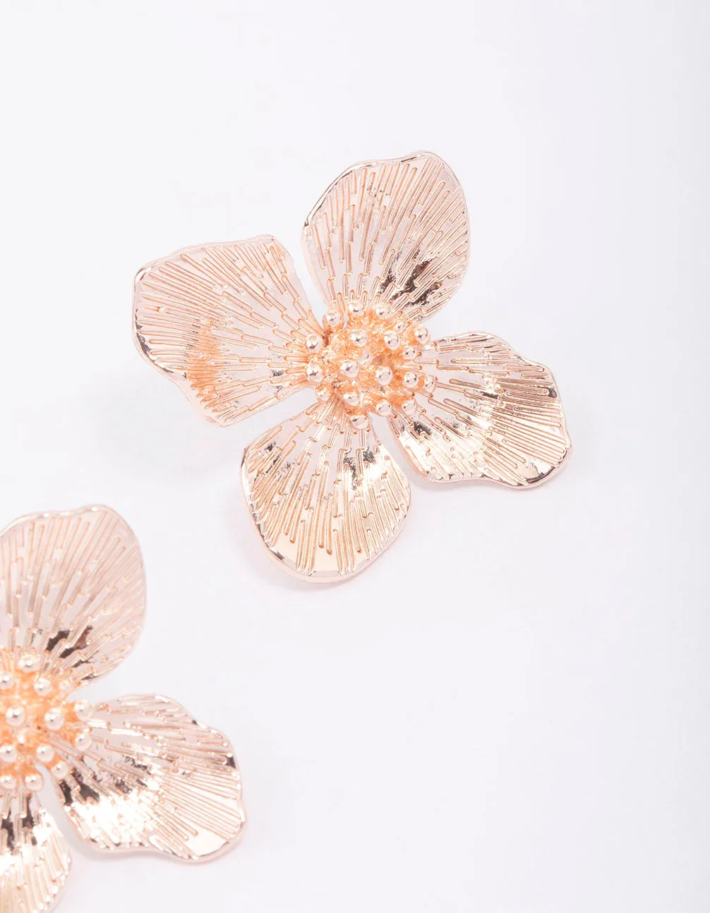 Rose Gold Medium Petal Flower Stud Earrings