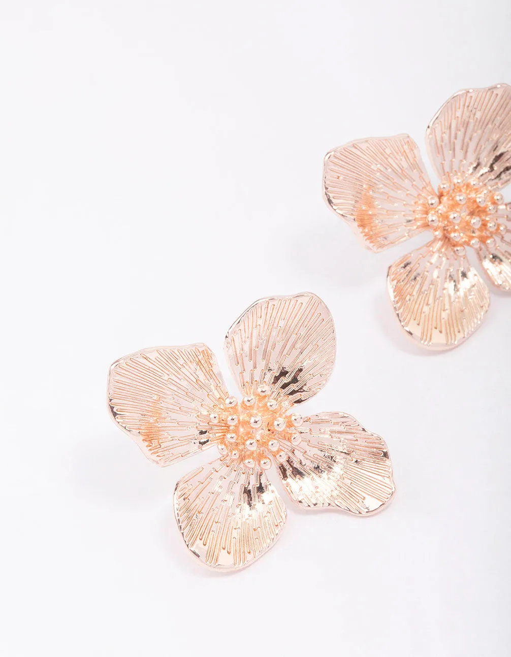 Rose Gold Medium Petal Flower Stud Earrings