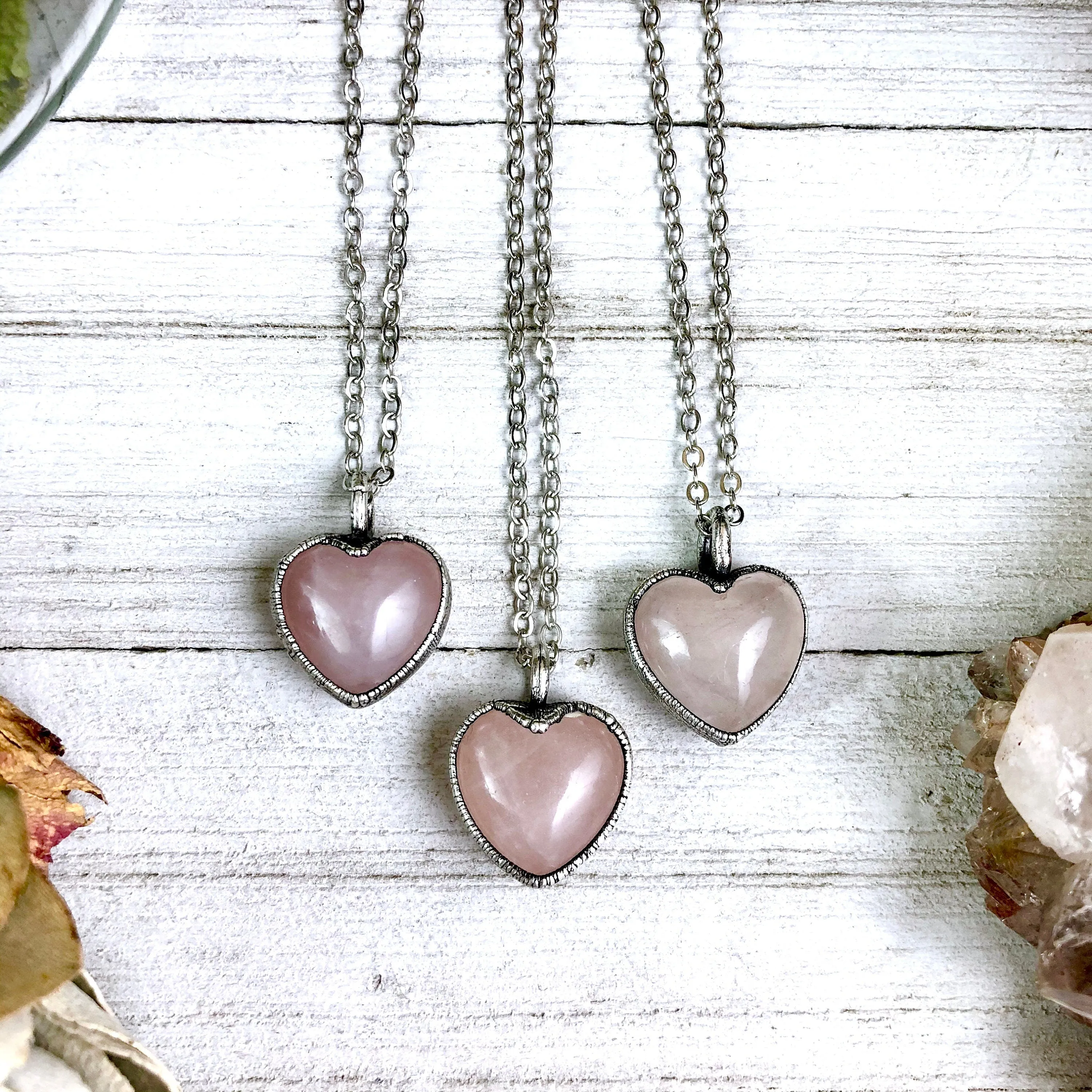 Rose Quartz Heart Necklace, Pink Crystal Necklace Pendant / Foxlark Collections