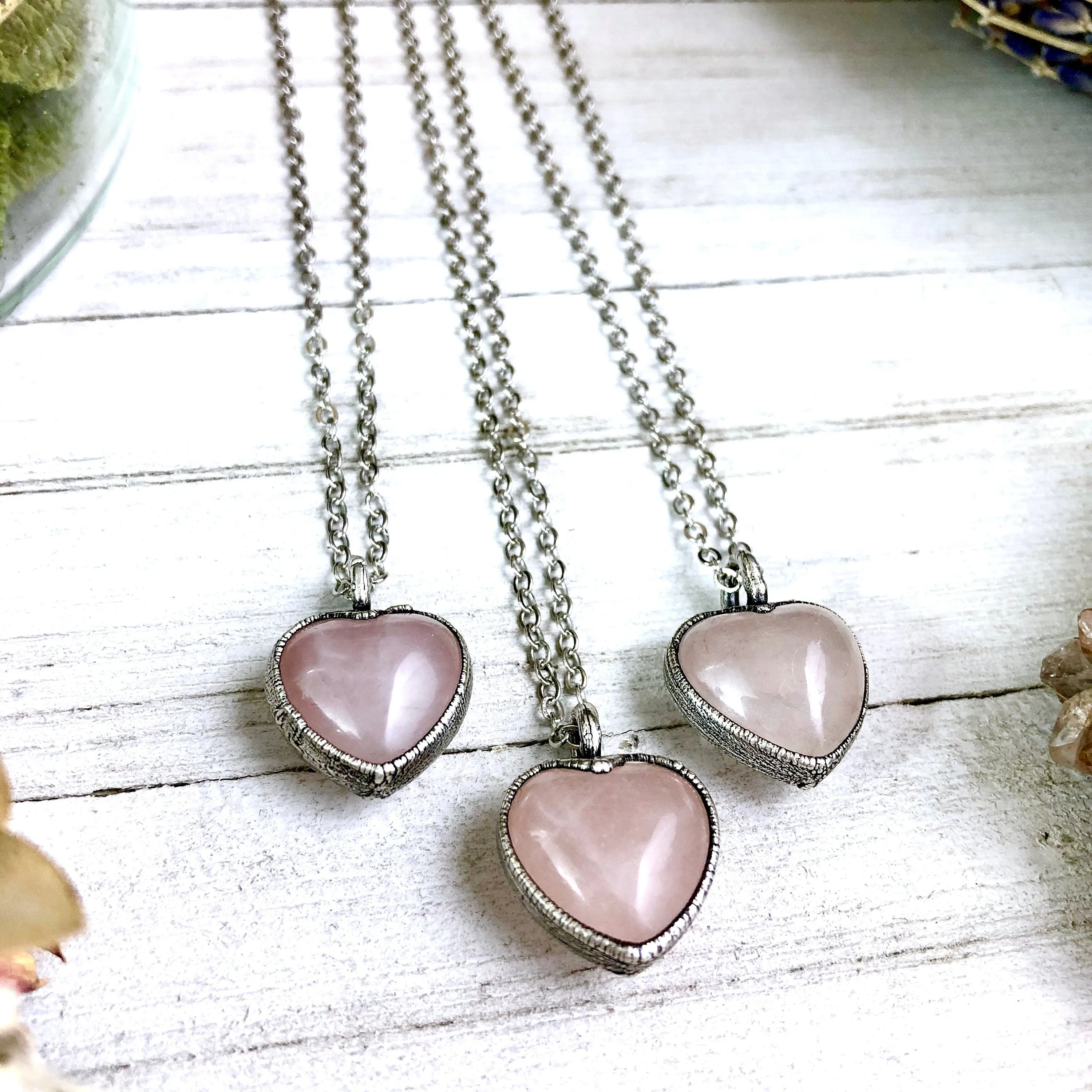 Rose Quartz Heart Necklace, Pink Crystal Necklace Pendant / Foxlark Collections