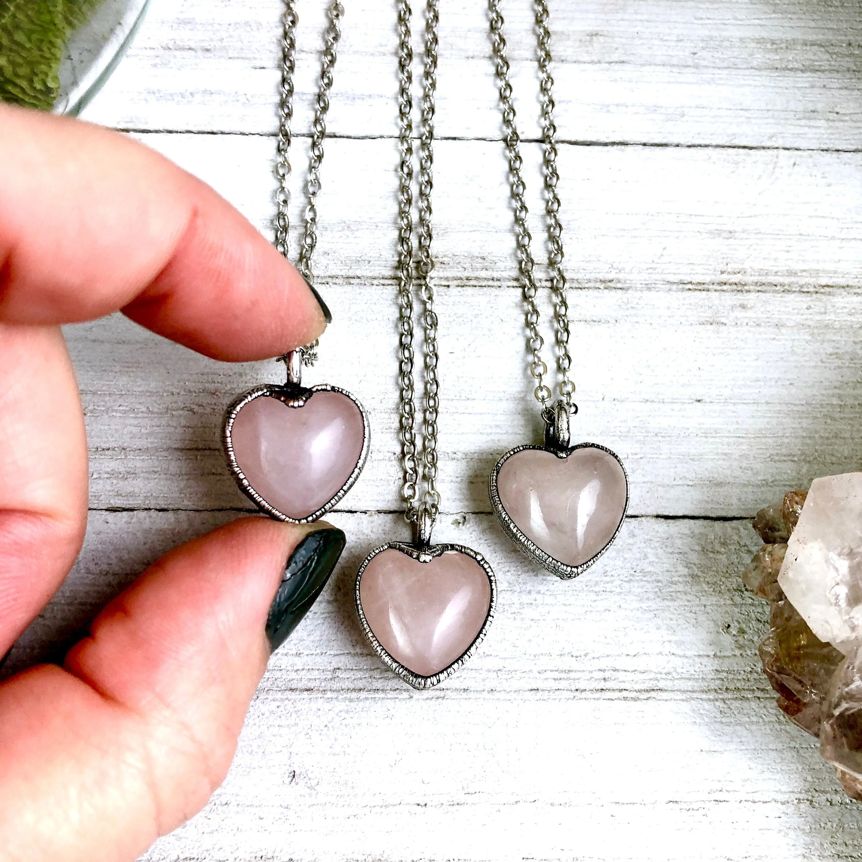 Rose Quartz Heart Necklace, Pink Crystal Necklace Pendant / Foxlark Collections