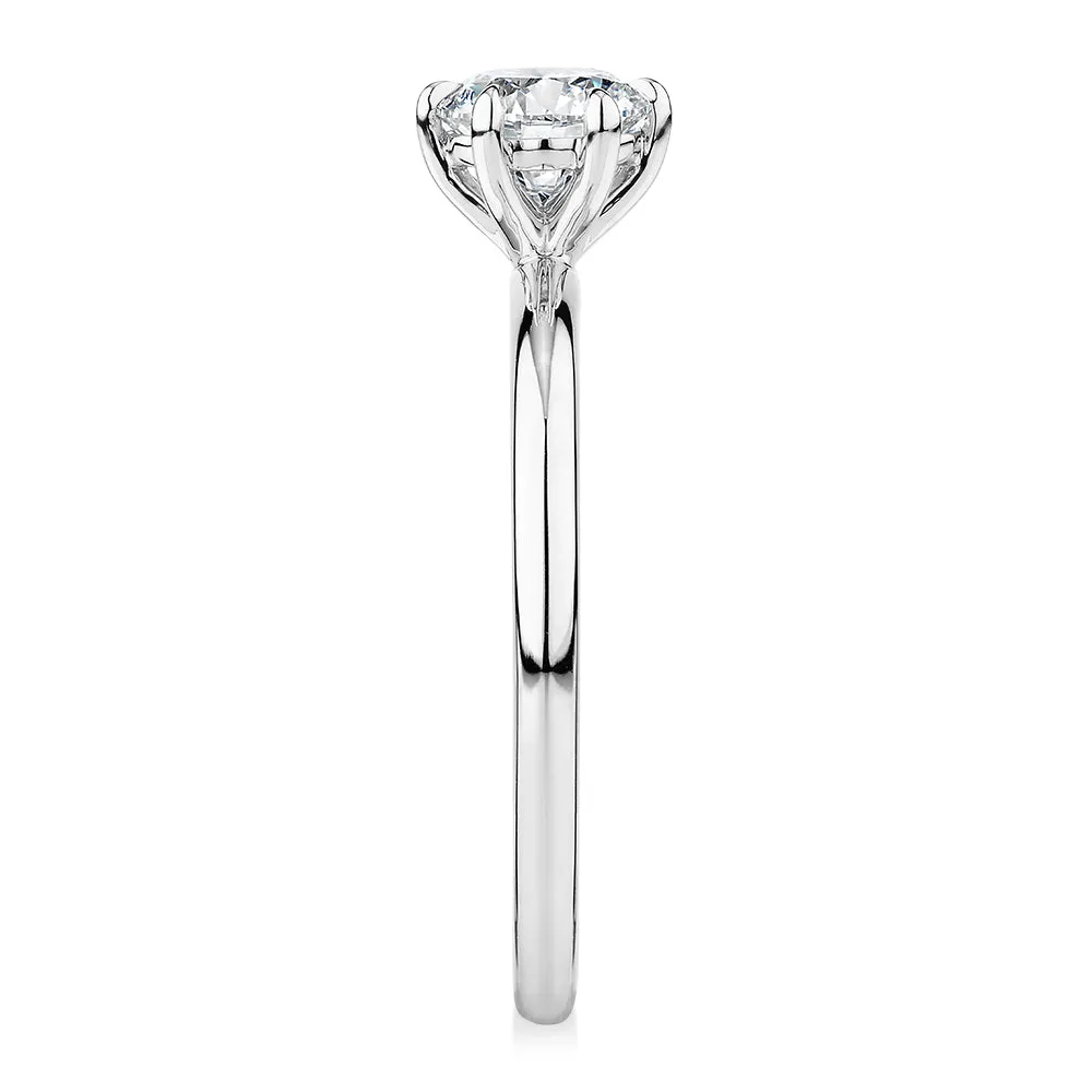 Signature Simulant Diamond 0.70 carat* round brilliant solitaire engagement ring in 14 carat white gold