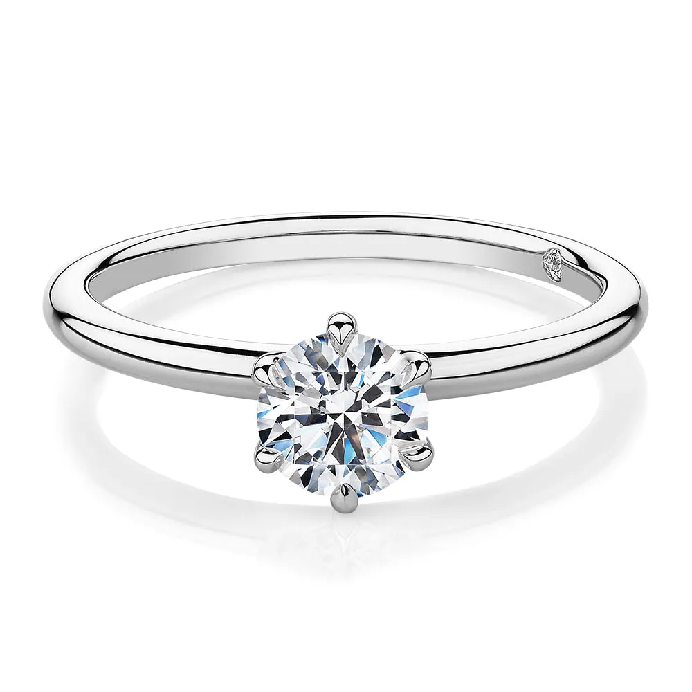 Signature Simulant Diamond 0.70 carat* round brilliant solitaire engagement ring in 14 carat white gold