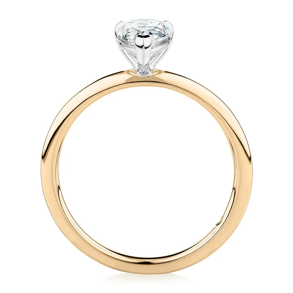 Signature Simulant Diamond 1.00 carat* pear solitaire engagement ring in 14 carat yellow and white gold