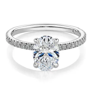 Signature Simulant Diamond 1.74 carat* TW oval and round brilliant shouldered engagement ring in 14 carat white gold