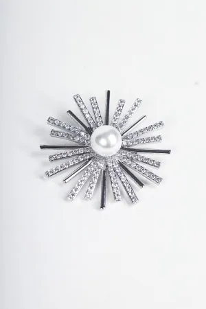 Silver Diamante & Pearl Brooch