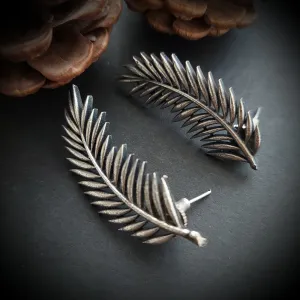 Silver Look-alike Palm Leaf Studs