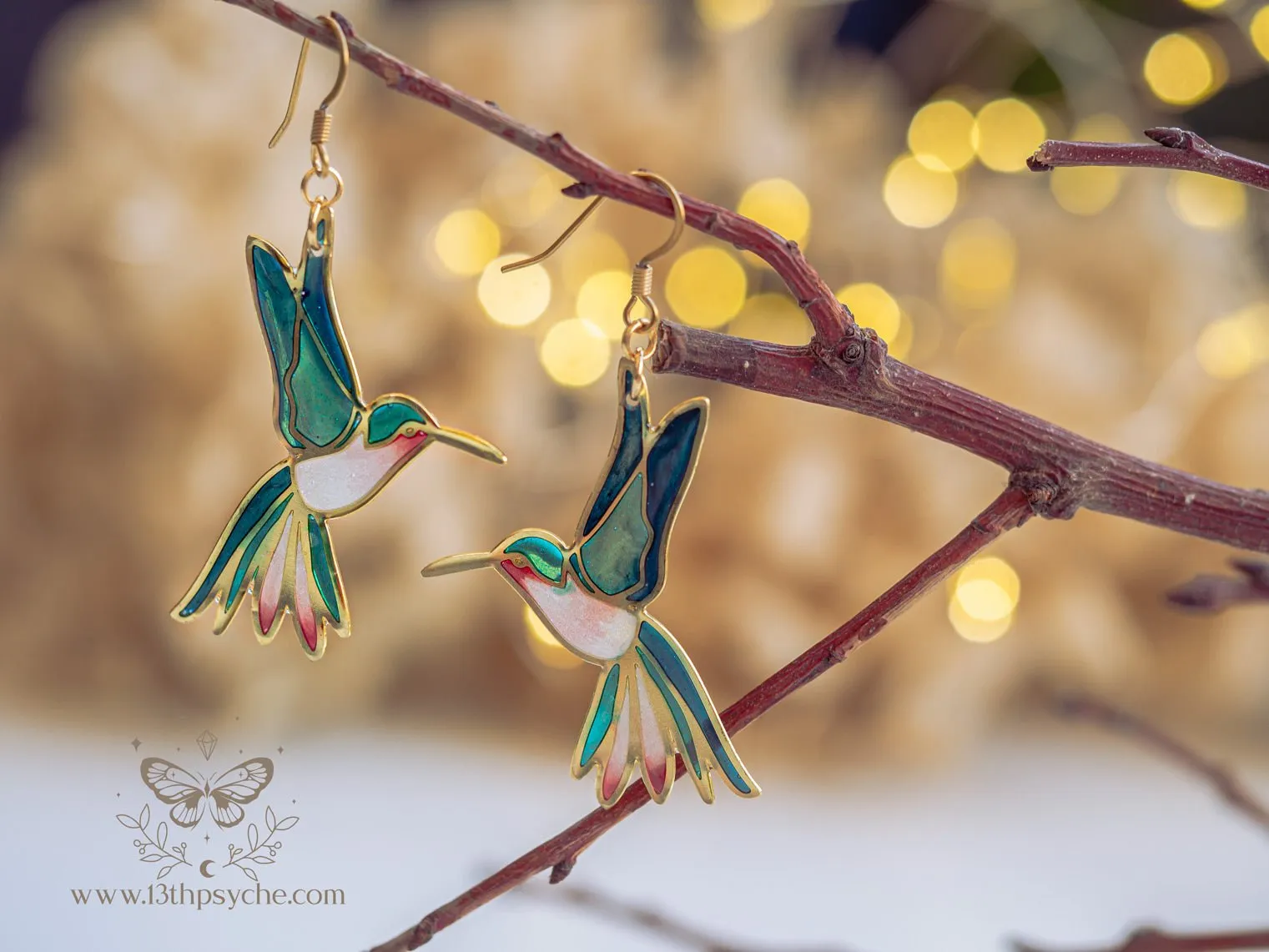 Stained glass inspired hummingbird earrings