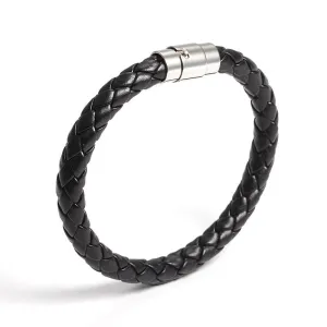 Stainless Steel Bangle Men Leather Cord Bracelet&Bangle Black Color Leather Bracelet For Men Wristband Rope Braided Jewelry