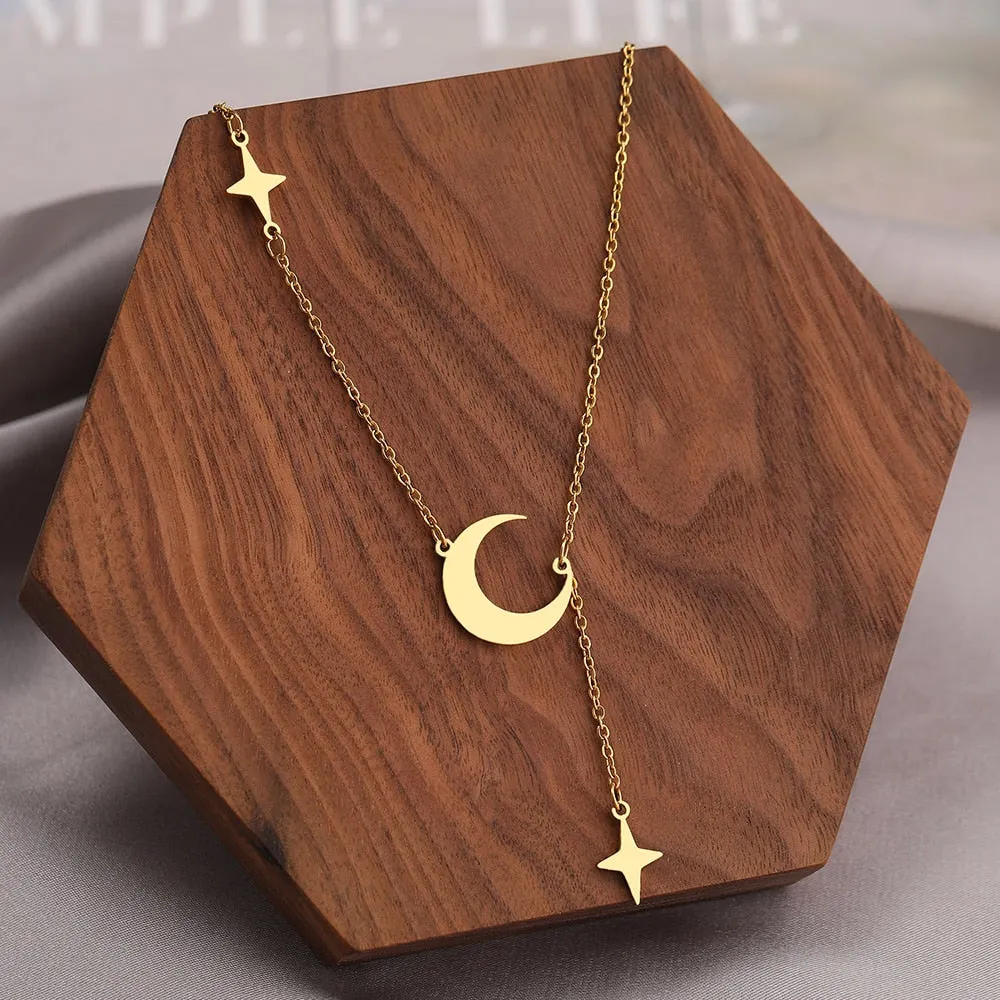 Stainless Steel Necklaces Simple Delicate Moon North Star Pendants Choker Fashion Necklace Jewelry