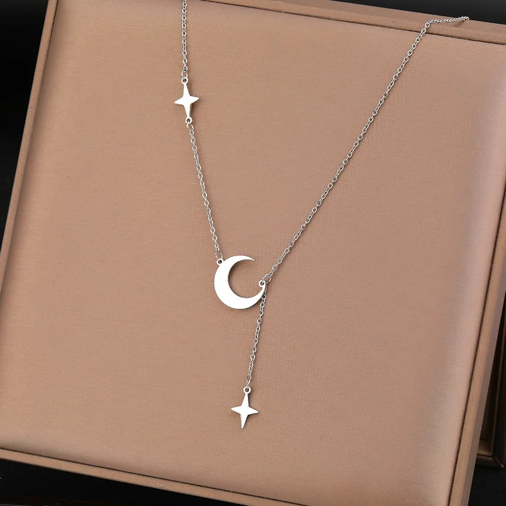 Stainless Steel Necklaces Simple Delicate Moon North Star Pendants Choker Fashion Necklace Jewelry