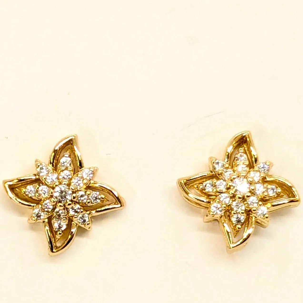 Star Shaped Studs AD Flowers - Gold Finish