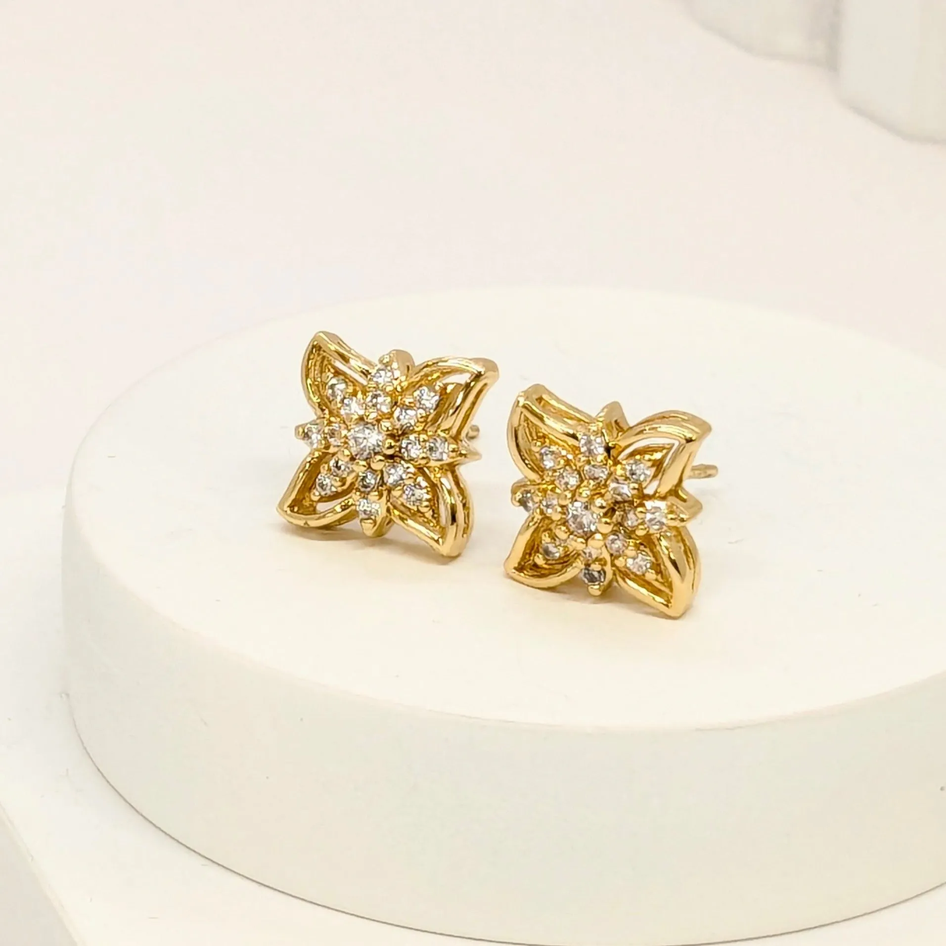 Star Shaped Studs AD Flowers - Gold Finish