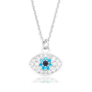 Sterling Silver Cubic Zirconia Blue Eye Necklace