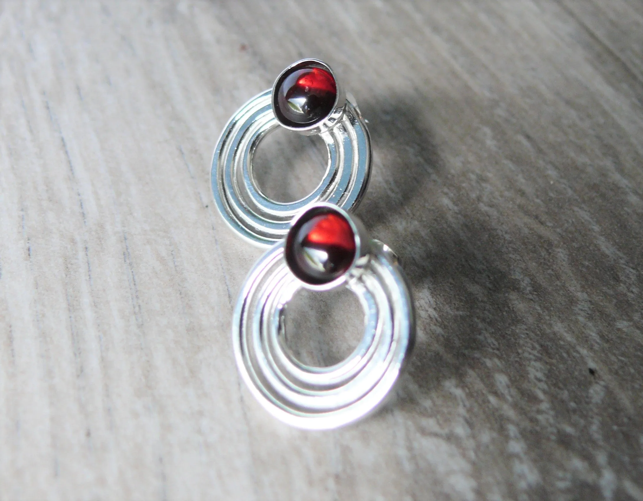 Sterling Silver Garnet Circle Earrings