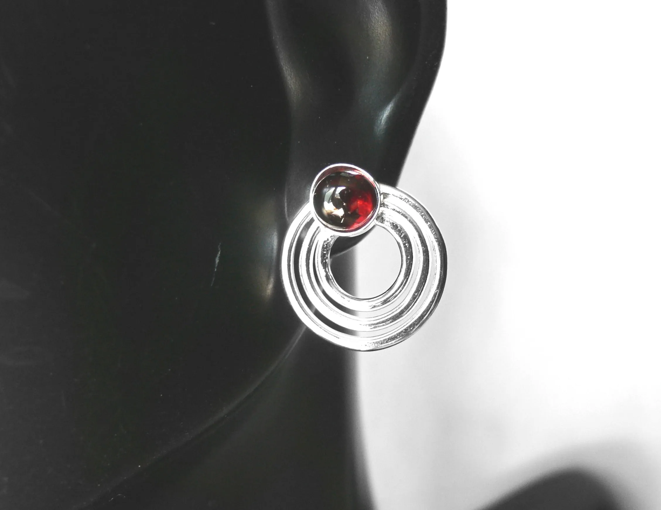 Sterling Silver Garnet Circle Earrings