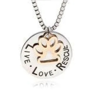 SUNSHINE "LIVE LOVE RESCUE" LETTER DOG OR CAT PAW NECKLACE PENDANT