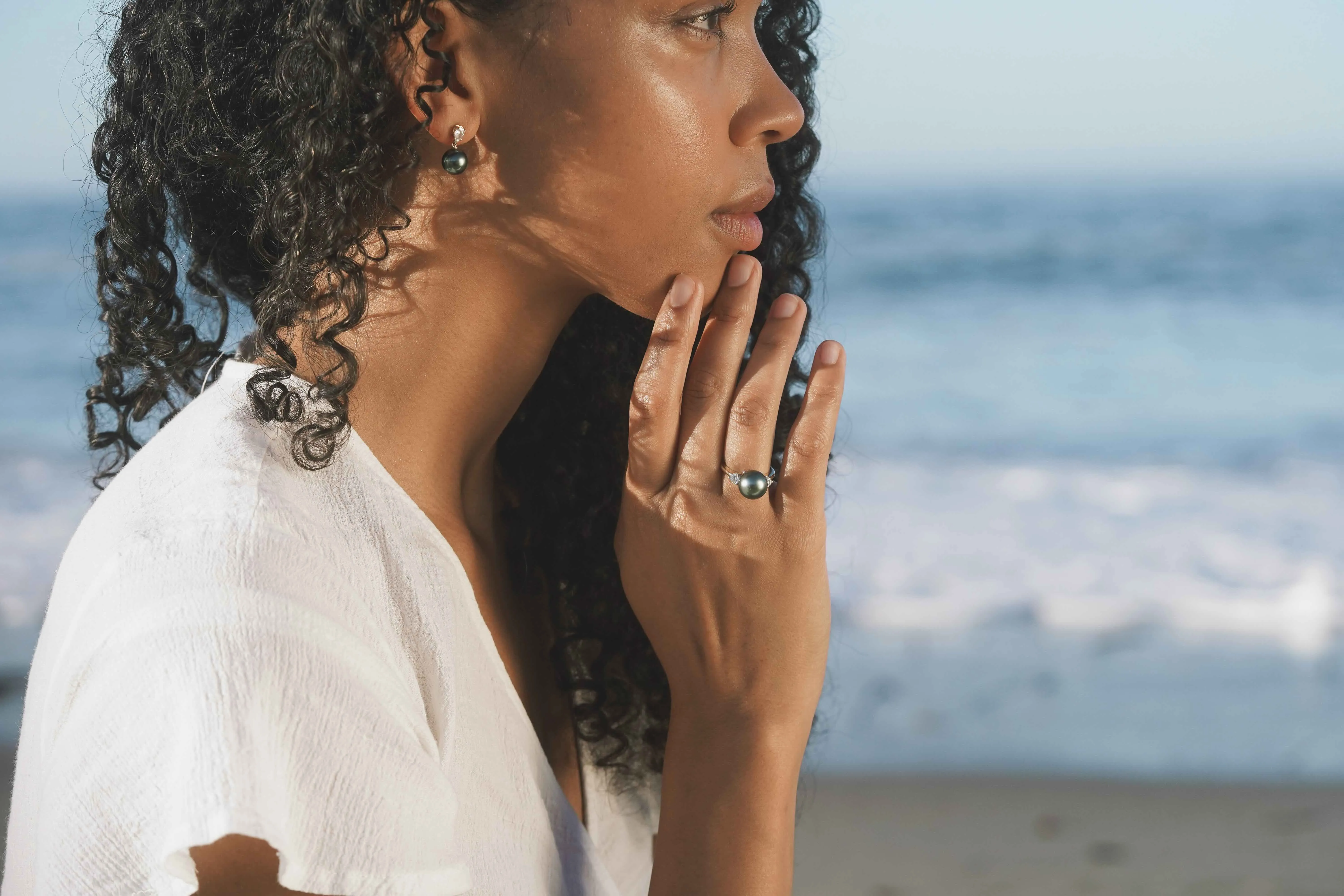 Tahitian Pearl & Aqua Sapphire Sirène Earrings