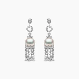 Tassel 18K Gold Freshwater Pearl and Diamond Earrings