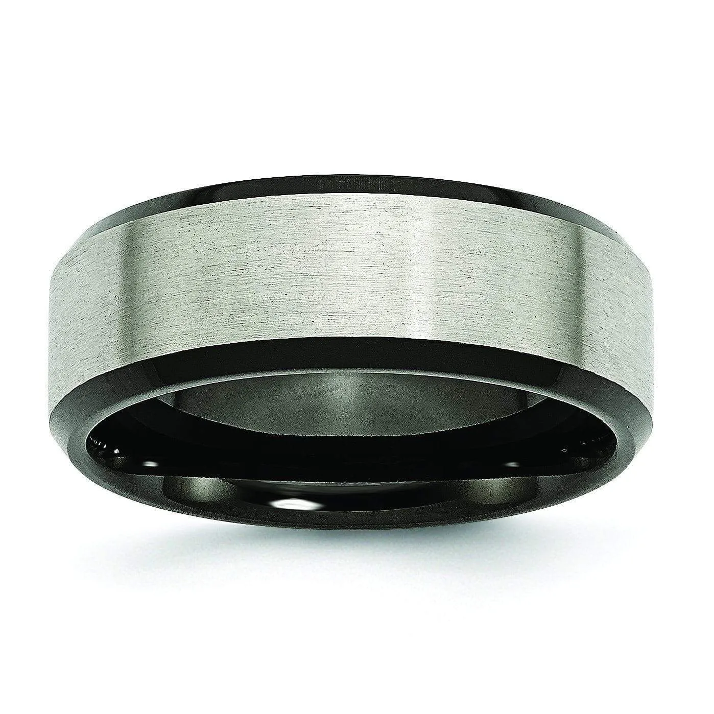 Titanium Ring with Black Edges & Matte Finish in 8mm