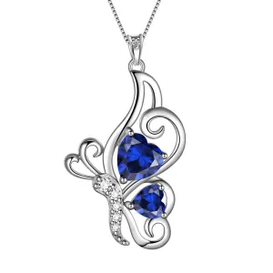 Tokyo Mart Butterfly Birthstone September Sapphire Necklace Women Girls Jewelry Birthday Gift Sterling Silver