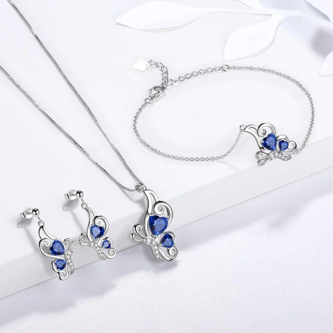 Tokyo Mart Butterfly Birthstone September Sapphire Necklace Women Girls Jewelry Birthday Gift Sterling Silver