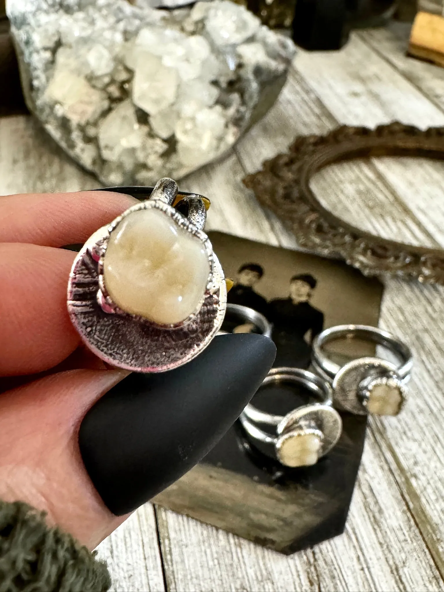 Tooth Ring Silver Size  7 8 9 10 11 Faux Resin Tooth Jewelry / Foxlark Collection