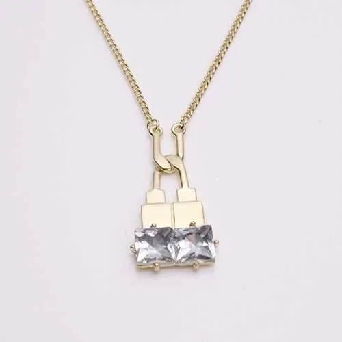 Trendy Balancing Style Pandent Alloy U-shaped Lock Rhinestone Necklace Gift for Women