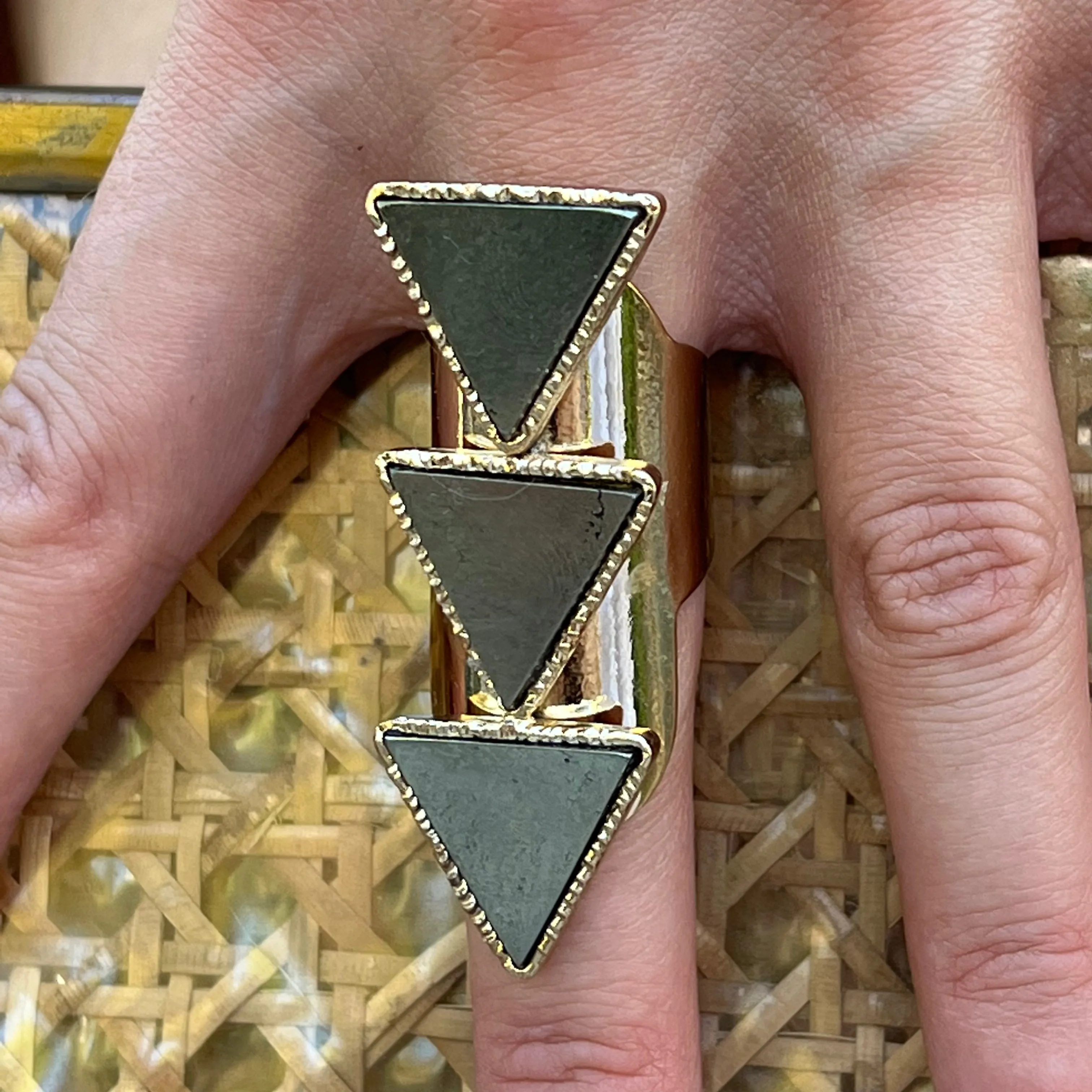 Triple Pyramid Pyrite Ring