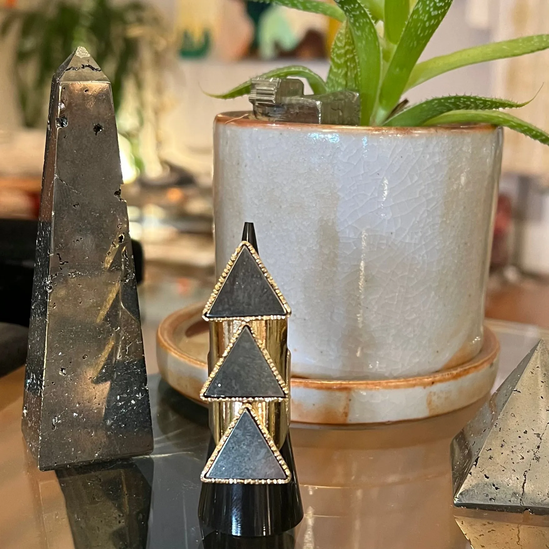 Triple Pyramid Pyrite Ring