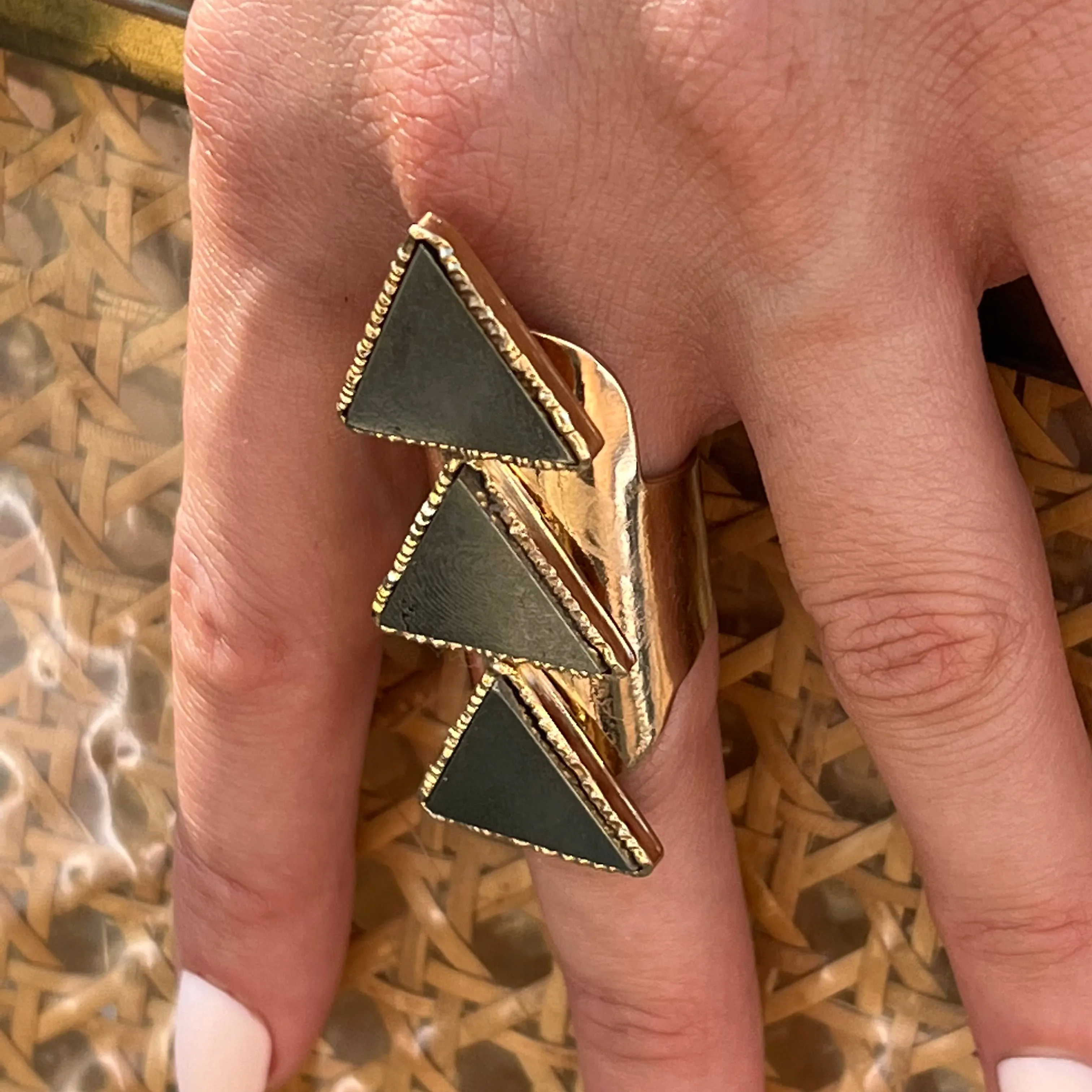 Triple Pyramid Pyrite Ring