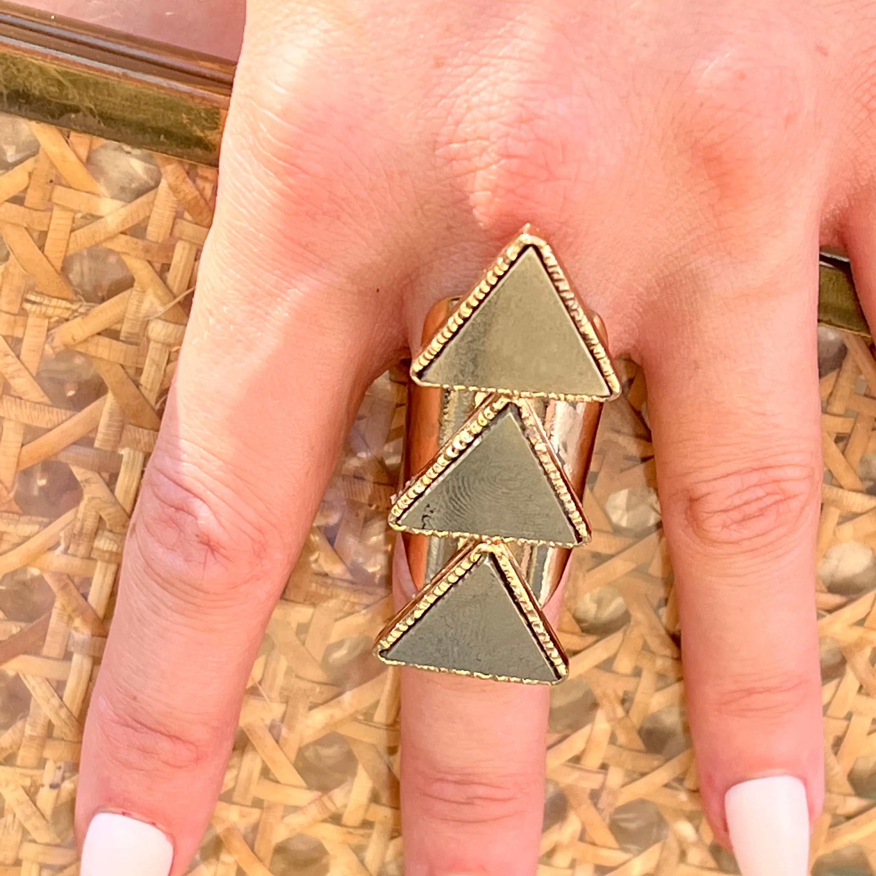 Triple Pyramid Pyrite Ring