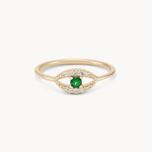 tsavorite mystical evil eye ring - 14k yellow gold, tsavorite garnet