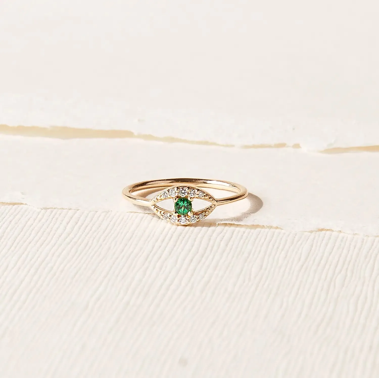 tsavorite mystical evil eye ring - 14k yellow gold, tsavorite garnet