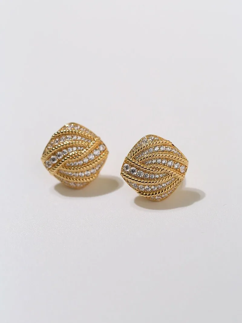 Vintage-Inspired Square Twist Diamond Stud Earrings