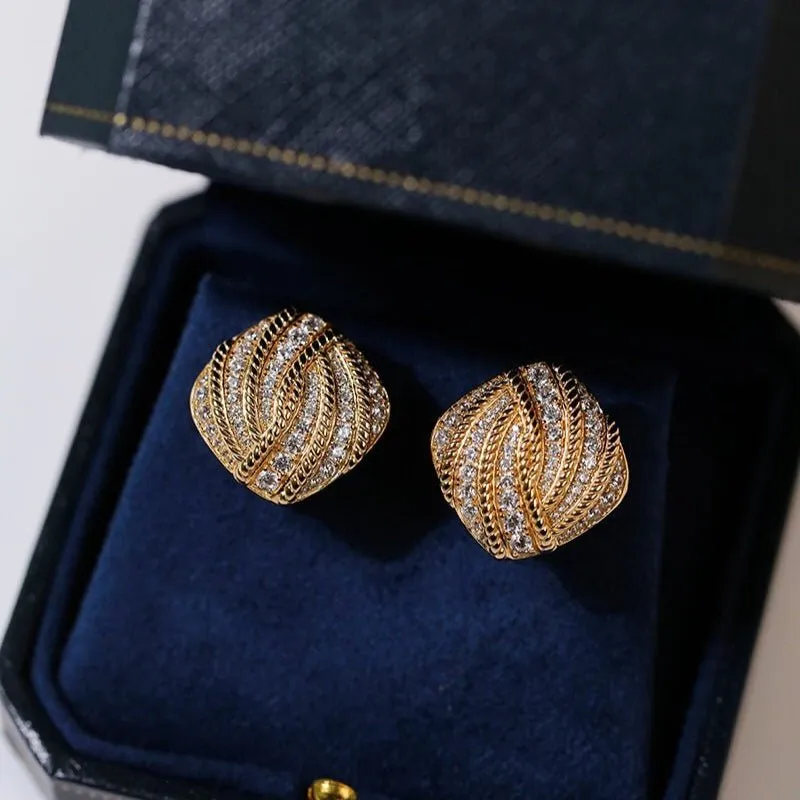 Vintage-Inspired Square Twist Diamond Stud Earrings