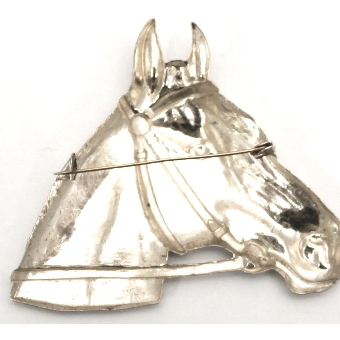 Vintage Silver Plated Horse Head Brooch Large 1920s-1930s