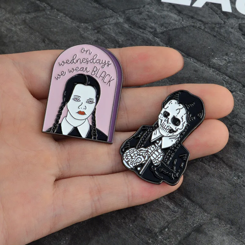 [Wednesday Addams On Wednesday We Wear Black] Enamel Brooch Pin