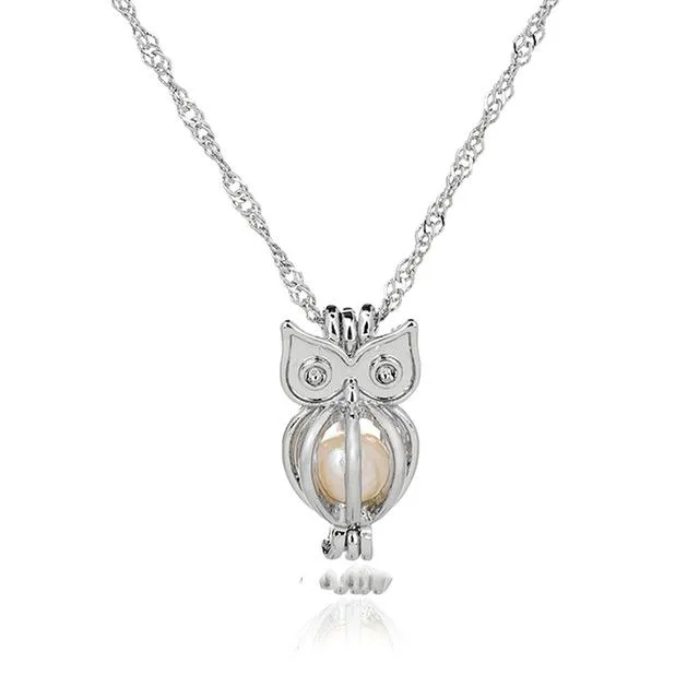 Women Sweater Chain Necklace Owl Design Rhinestones Crystal Pendant