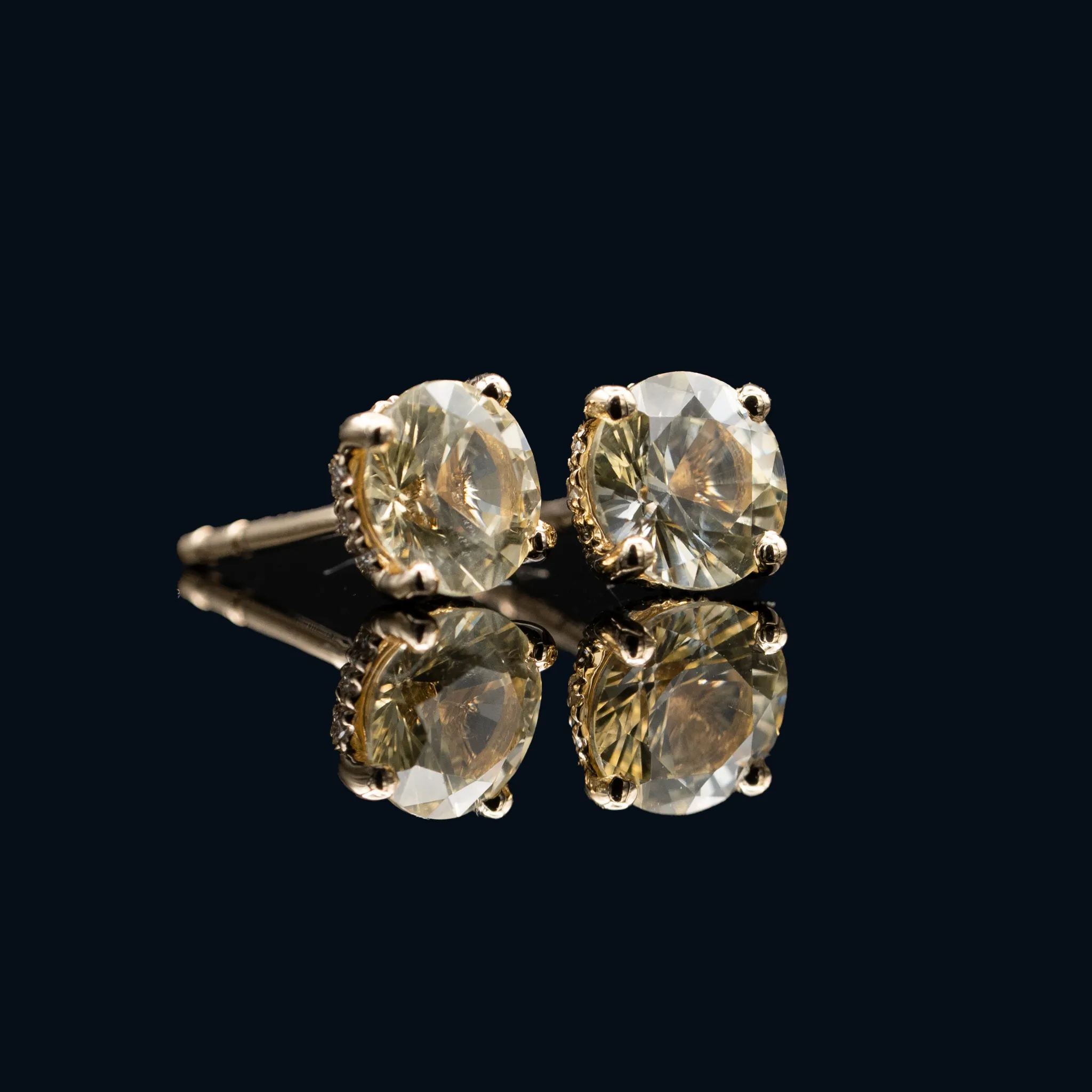 Yellow Sapphire Studs with Diamond Hidden Halo