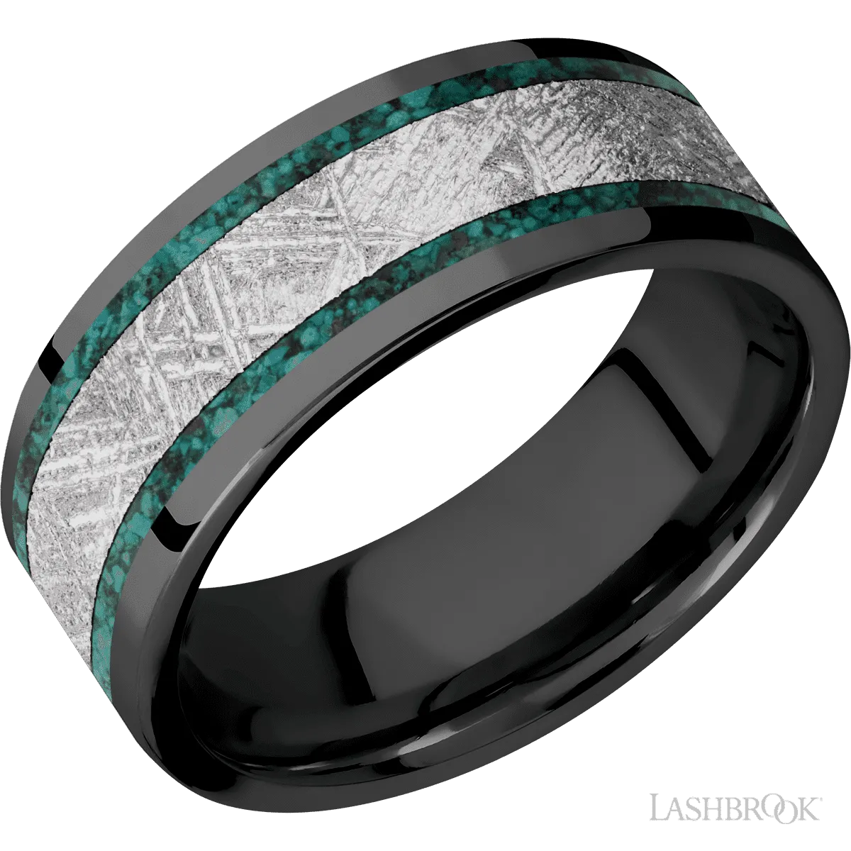 Zirconium with Polish Finish Chrysocolla Inlays - 8MM