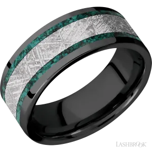 Zirconium with Polish Finish Chrysocolla Inlays - 8MM